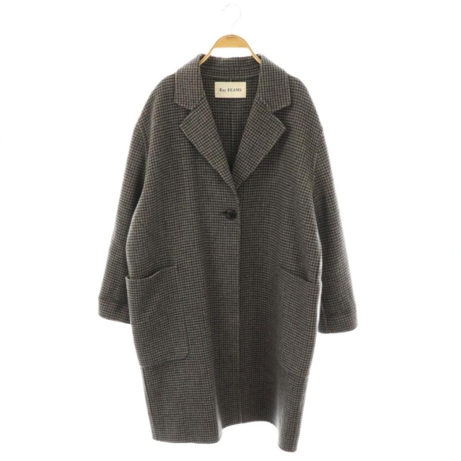 レイビームス Ray Beams チェック ビッグ シルエット コート チェスター ロング F グレー /AT ■OS レディース | 