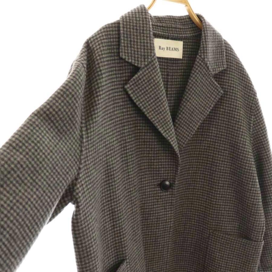 レイビームス Ray Beams チェック ビッグ シルエット コート チェスター ロング F グレー /AT ■OS レディース |  | 02