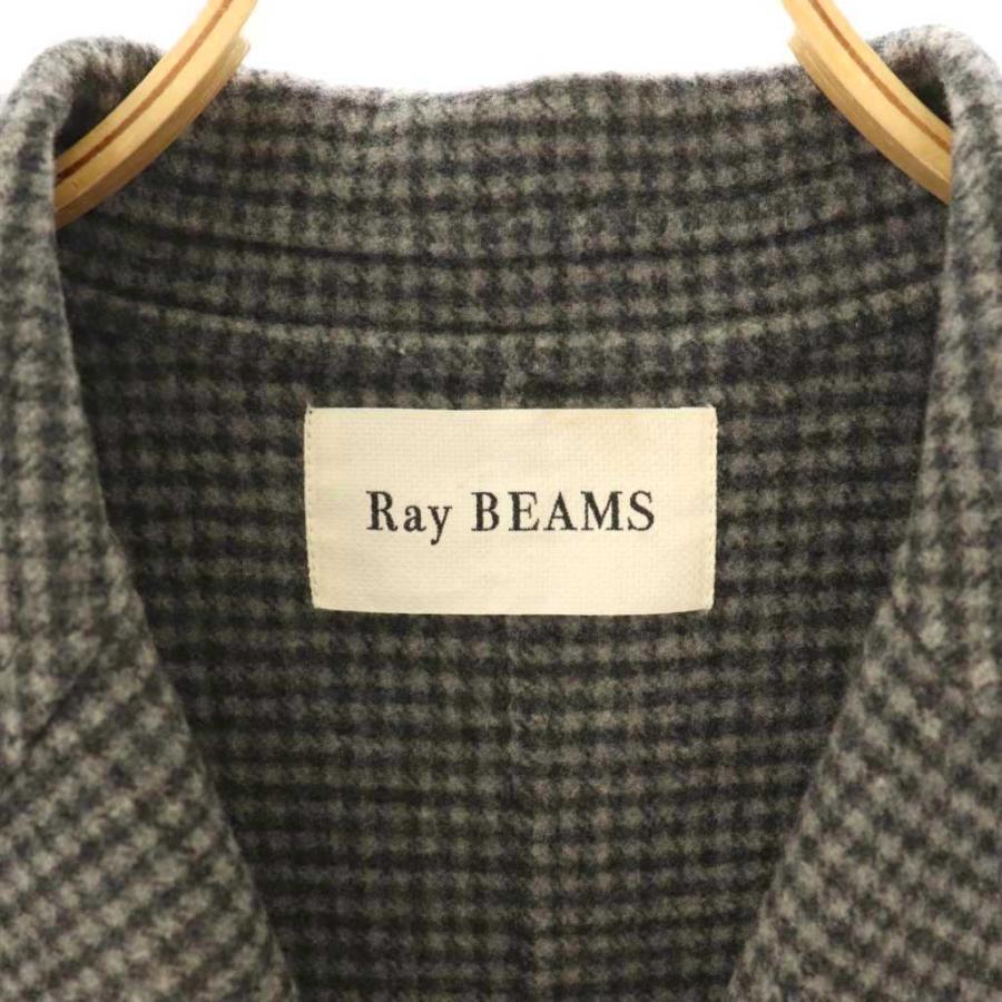 レイビームス Ray Beams チェック ビッグ シルエット コート チェスター ロング F グレー /AT ■OS レディース |  | 04