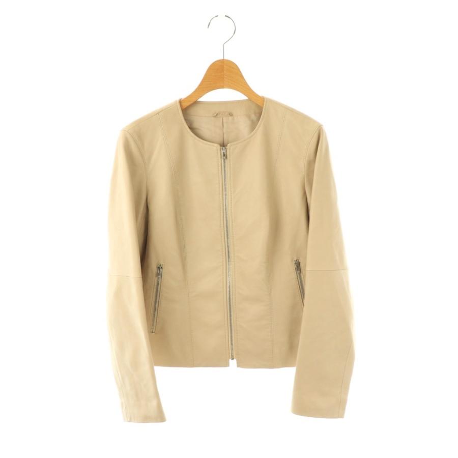 【中古】アナイ ANAYI ラムレザーノーカラージャケット 総裏地 36 ベージュ /DO ■OS レディース アナイ ANAYI ラムレザーノーカラージャケット 総裏地 36 ベージュ /DO