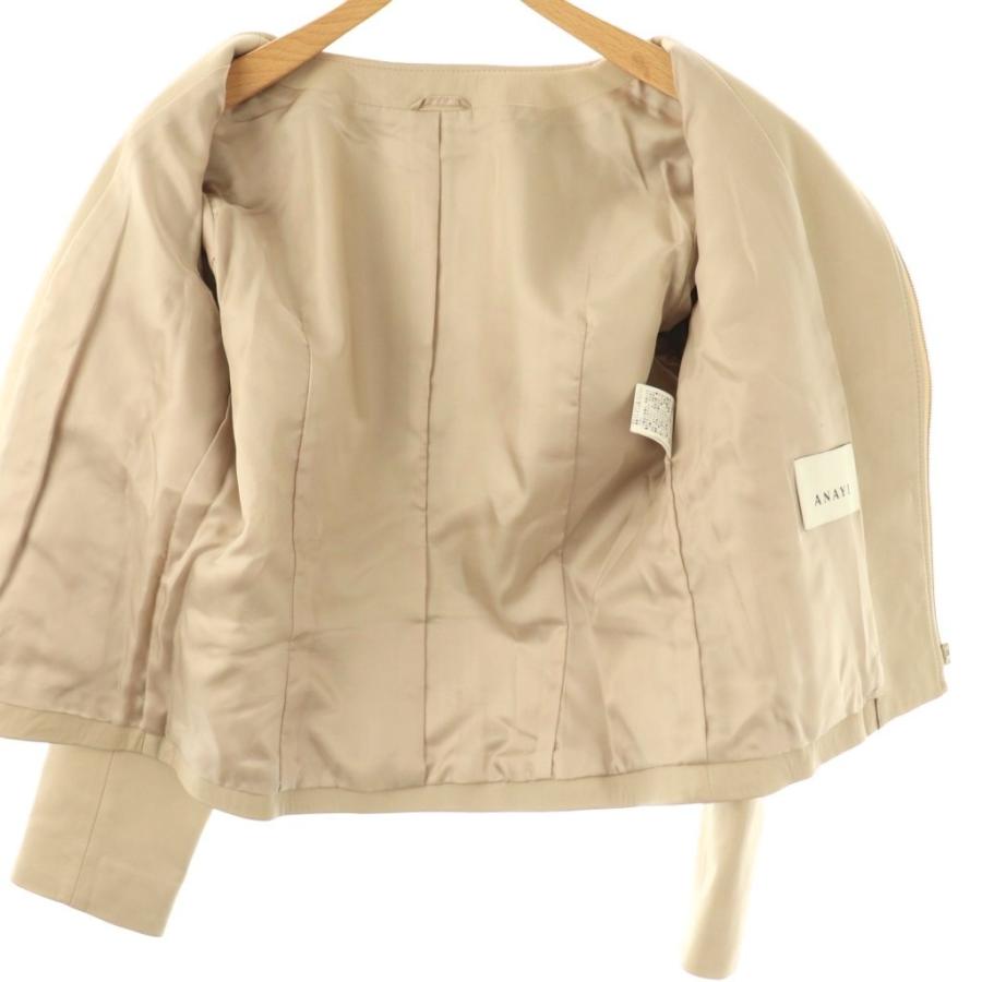 アナイ ANAYI ラムレザーノーカラージャケット 総裏地 36 ベージュ /DO