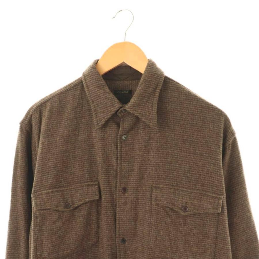 コモリ COMOLI W/CA ハウンドトゥース CPO シャツ カシミヤ混 3 ダーク