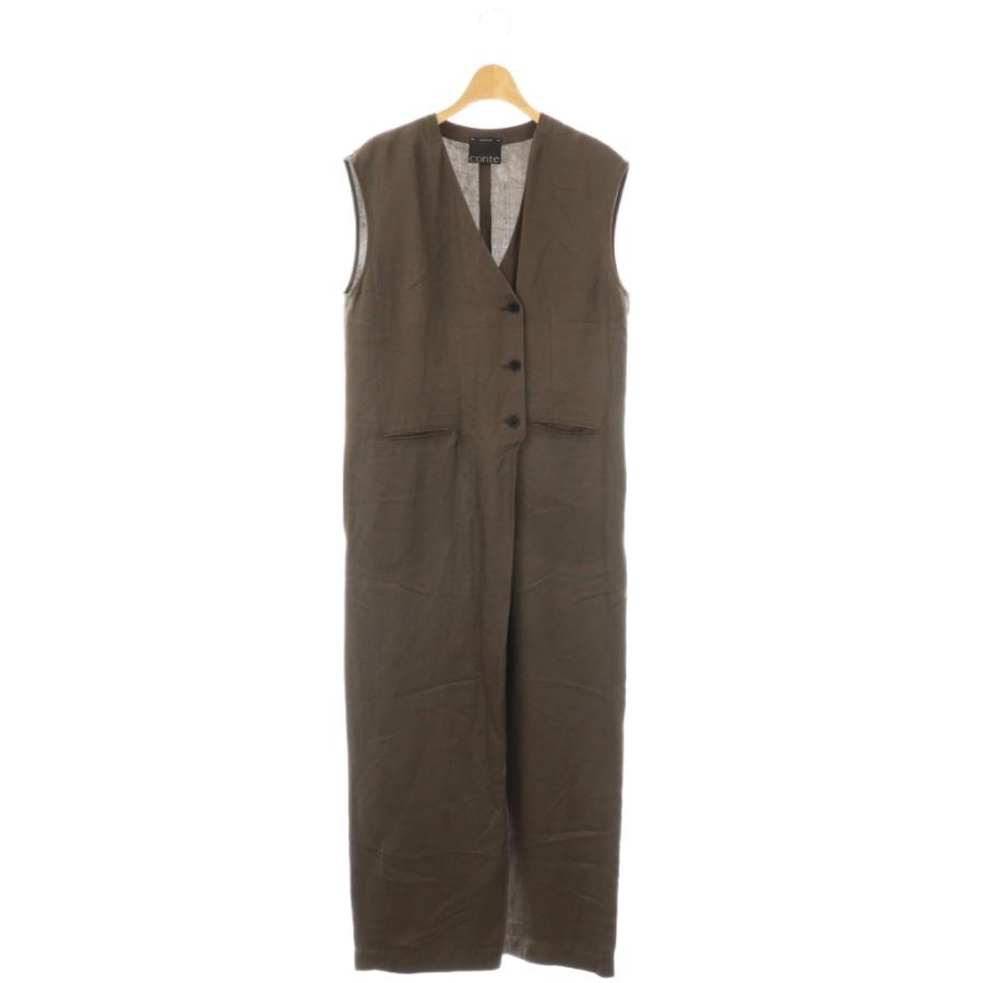 【中古】コンテ conte 25SS フロントボタン Vネックオールインワン サロペット ノースリーブ ダークブラウン /ES コンテ conte 25SS フロントボタン Vネックオールインワン サロペット