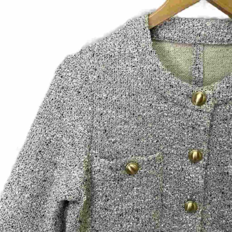 ブラーミン BRAHMIN ツイードジャケット ブルゾン 金ボタン 38 グレー