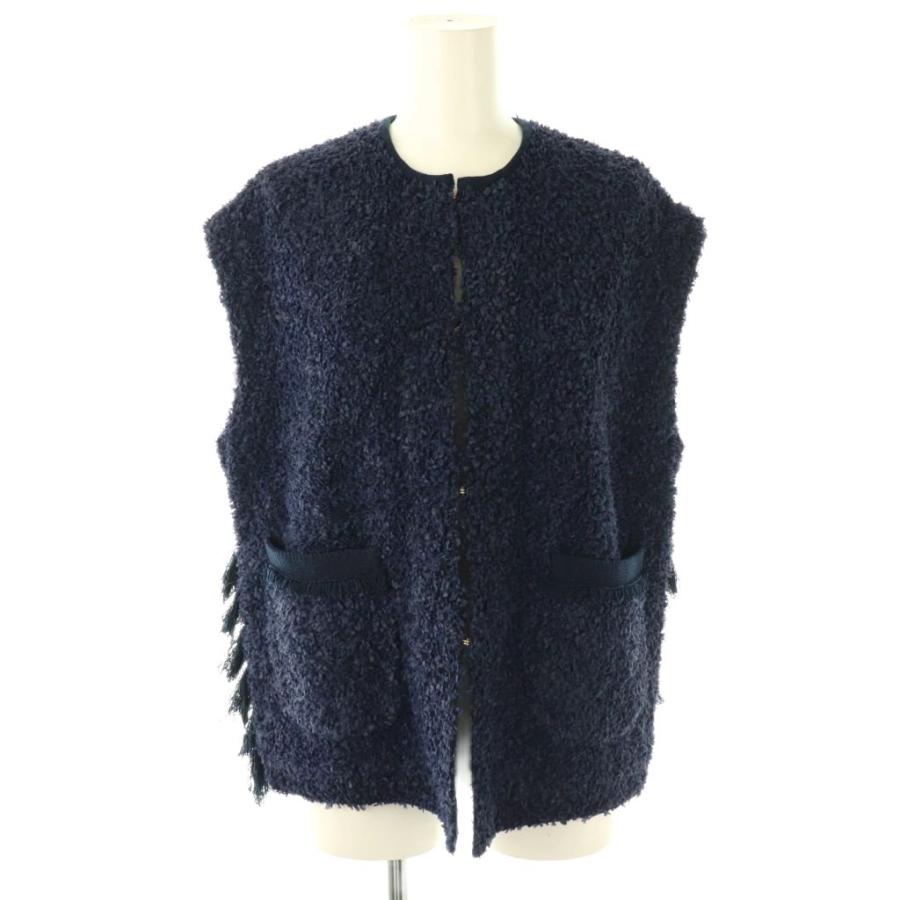 ドゥロワー Drawer フリンジツイードベスト ネイビー /DF □OS