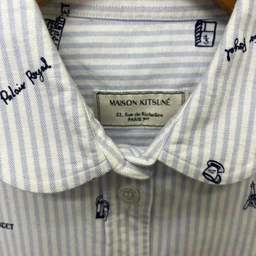 メゾンキツネ MAISON KITSUNE 総柄 長袖シャツ ストライプ 36 ブルー 