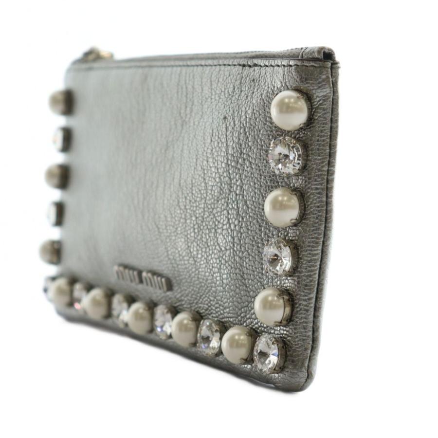 【美品】miumiu ミュウミュウ 24cm ビジュー　フラット　パンプス　銀 美品】miumiu ミュウミュウ 24cm ビジュー フラット パンプス 銀