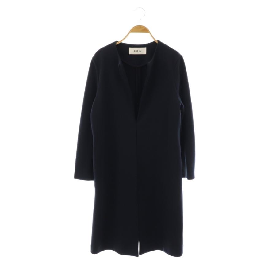 新品未使用✨ SOEJU ストレッチファインロングノーカラージャケット　ネイビー ソージュ SOEJU ストレッチファイン ノーカラーロングジャケット ノー