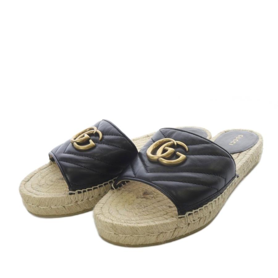 【中古】グッチ GUCCI サンダル フラット GGマーモント エスパドリーユ 35.5 ブラック 573028 /YO17 レディース GUCCI（グッチ） サンダル フラット GGマーモント エスパドリーユ 35.5