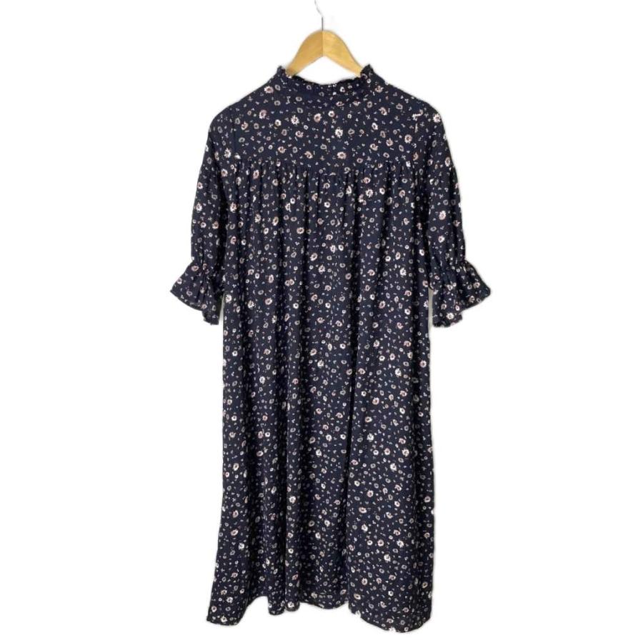 【新品】アズノウアズドゥバズ アワコモンラブOP インド綿 総柄 フレア 紺 新品】アズノウアズドゥバズ アワコモンラブOP インド綿 総柄 フレア