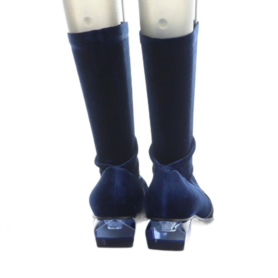 【中古】ジョルジオアルマーニ ショートブーツ ミドルブーツ クリアヒール ベルベット 39 24.5-25.0cm 青 ブルー ジョルジオアルマーニ ショートブーツ ミドルブーツ クリアヒール