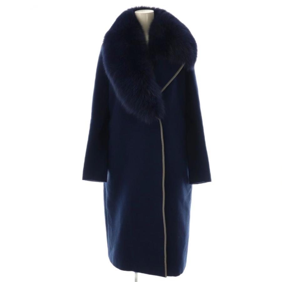 【中古】フェンディ FENDI フォックスファーコート チェスター アウター ウール I38 紺 ネイビー /NR ■OS レディース FENDI（フェンディ） フォックスファーコート チェスター アウター
