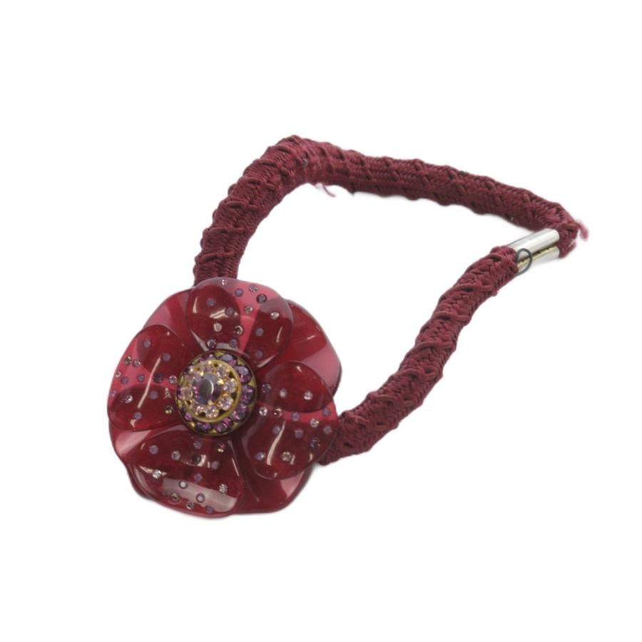 アッカ acca フラワーモチーフ ラインストーン ヘアゴム ボルドー /SR