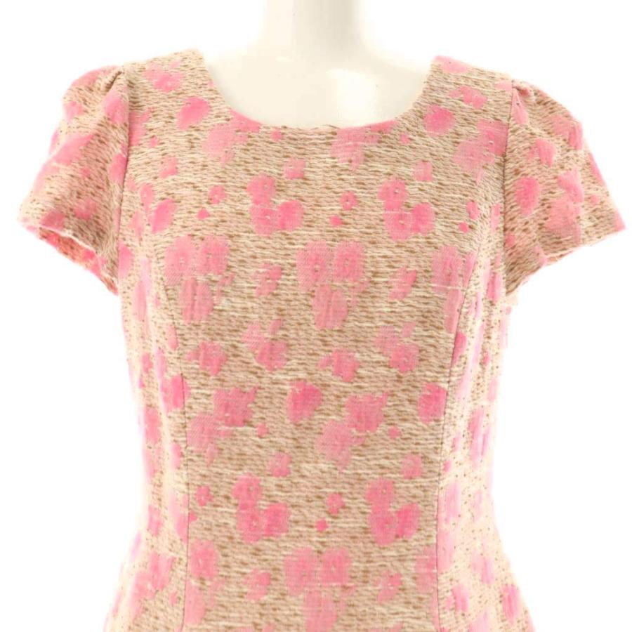 エムズグレイシー M'S GRACY 花柄 ツイード ワンピース 半袖 38 ピンク