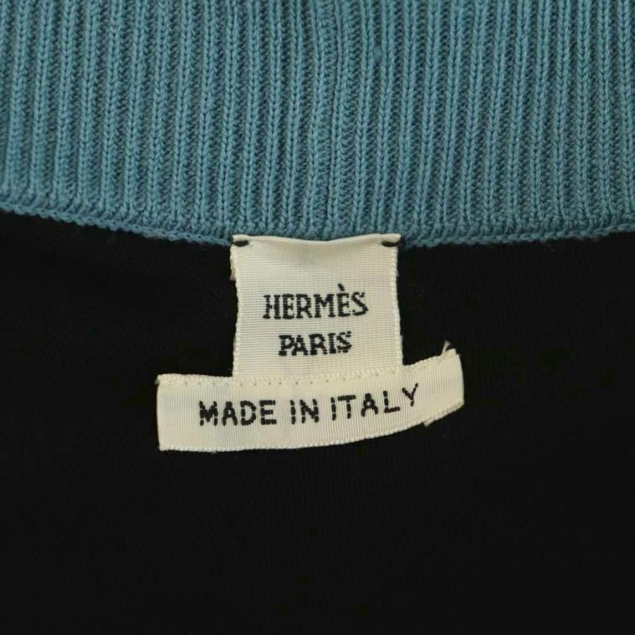 エルメス HERMES 24年 Mors a Jouets Detoure 馬銜・デトゥレ ツイルレーヌ ロングカーディガン 長袖 シルク 38 黒 紺 ライトブルー /NR ■の画像