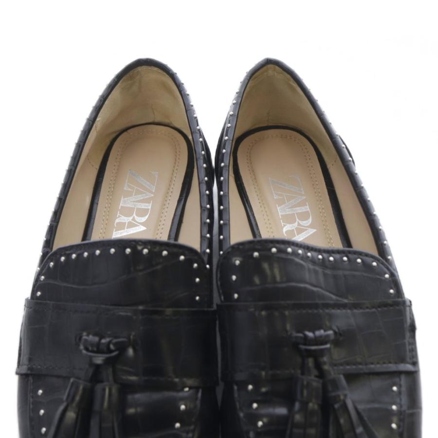 ZARA（ザラ） タッセル スタッズ ローファー レザー 35 黒 ブラック