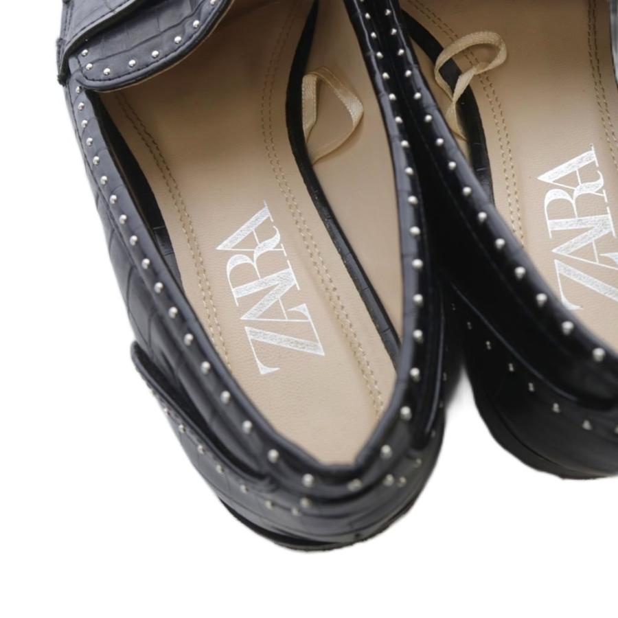 ZARA（ザラ） タッセル スタッズ ローファー レザー 35 黒 ブラック
