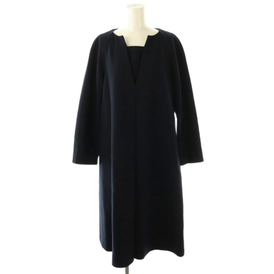 未使用級　ADORE 長袖ワンピース　Vネック　ネイビー　38 近年モデル アドーア ADORE ウールスムース2Aラインワンピース 長袖 ロング 38
