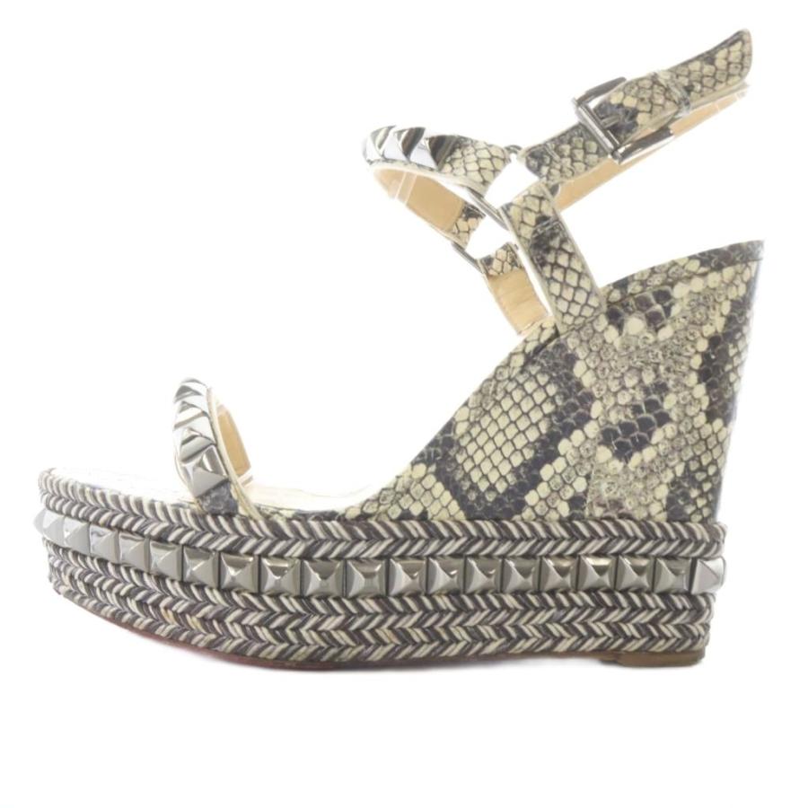 クリスチャンルブタン Christian louboutin パイソン柄 ロックスタッズ ウェッジソール サンダル 39 アイボリー 茶色 ブラウン /SR レディ_1