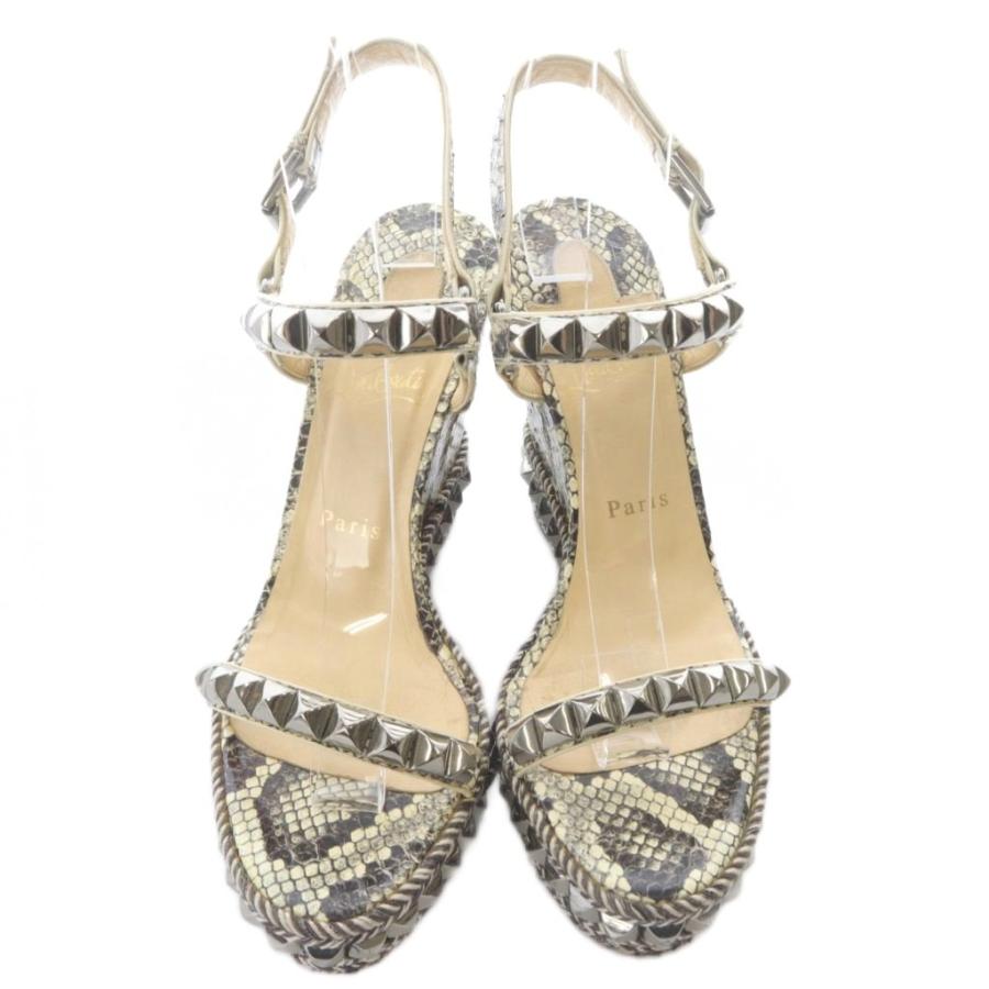 クリスチャンルブタン Christian louboutin パイソン柄 ロックスタッズ ウェッジソール サンダル 39 アイボリー 茶色 ブラウン /SR レディ_2