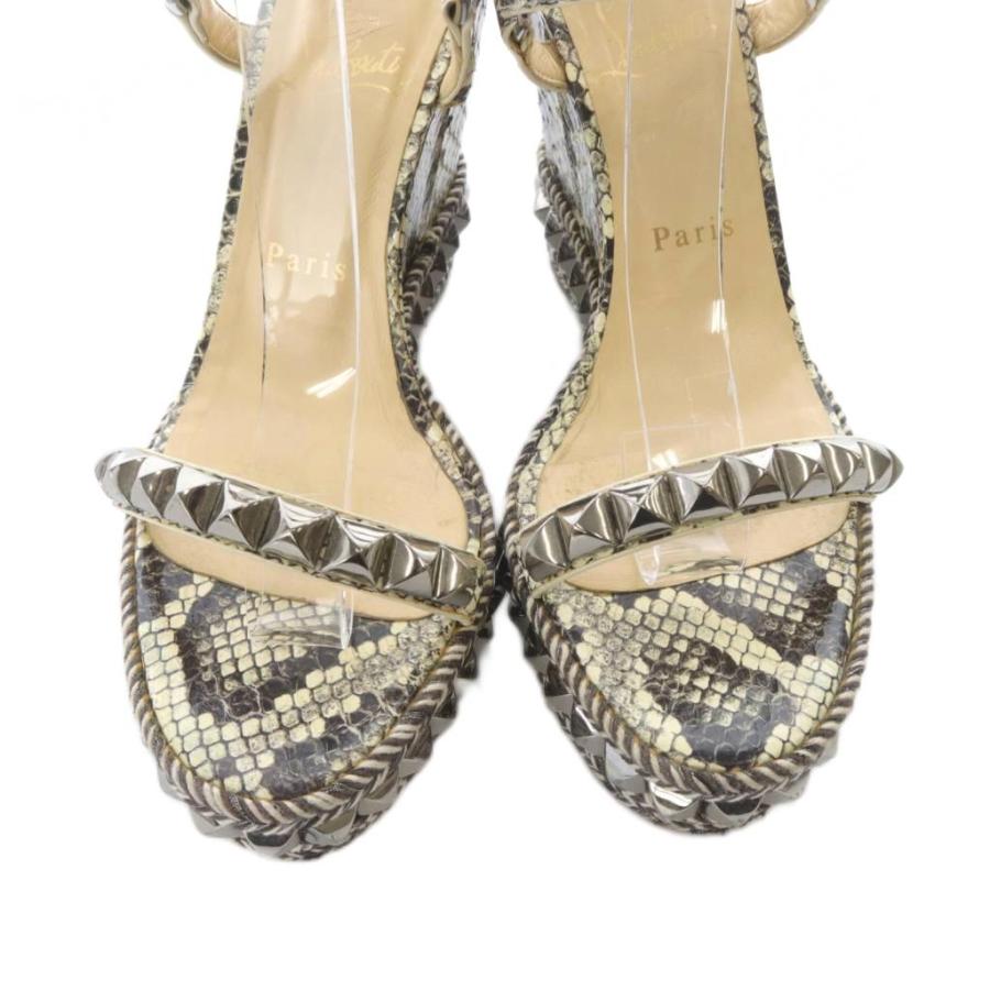クリスチャンルブタン Christian louboutin パイソン柄 ロックスタッズ ウェッジソール サンダル 39 アイボリー 茶色 ブラウン /SR レディ_3