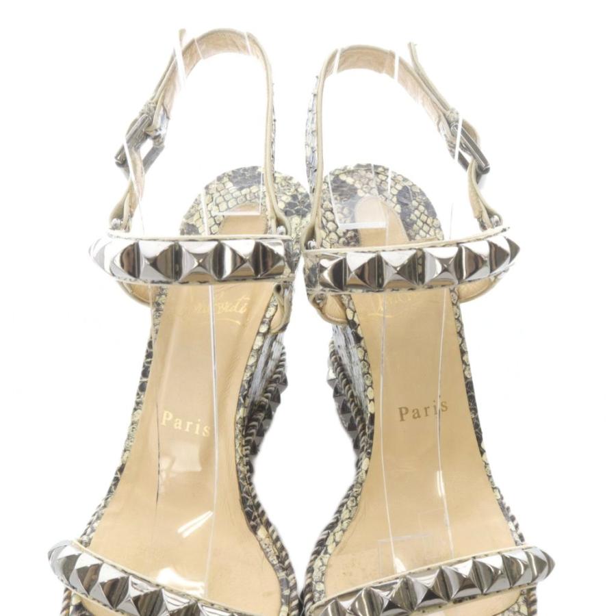 クリスチャンルブタン Christian louboutin パイソン柄 ロックスタッズ ウェッジソール サンダル 39 アイボリー 茶色 ブラウン /SR レディ_4