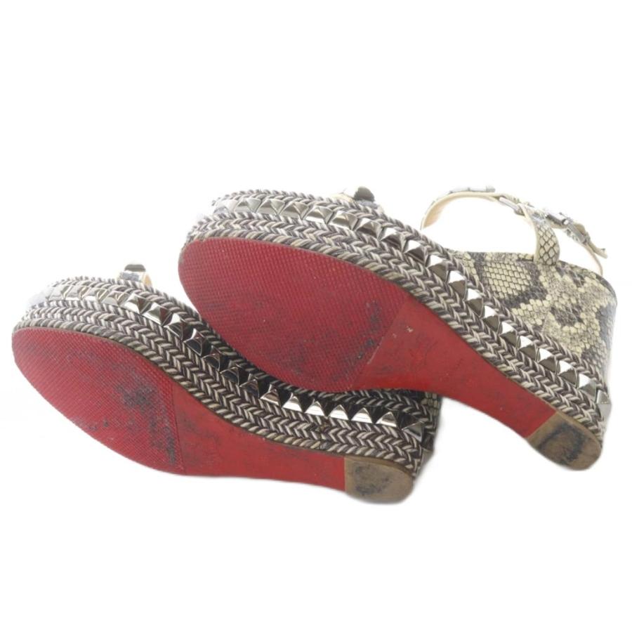 クリスチャンルブタン Christian louboutin パイソン柄 ロックスタッズ ウェッジソール サンダル 39 アイボリー 茶色 ブラウン /SR レディ_6