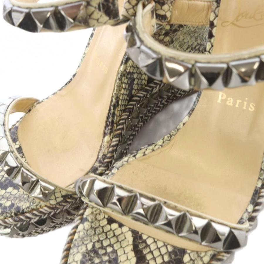クリスチャンルブタン Christian louboutin パイソン柄 ロックスタッズ ウェッジソール サンダル 39 アイボリー 茶色 ブラウン /SR レディ_8