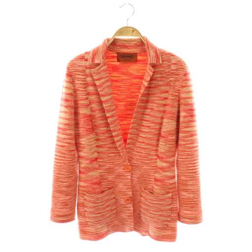 【美品】ミッソーニ　ニットジャケット　テーラード　オレンジタグ　大きいサイズ ミッソーニ MISSONI ニットジャケット テーラード 総柄 40 レッド /HK