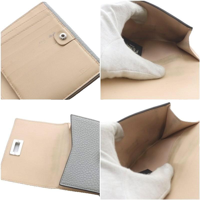 美品　フェンディ　二つ折り財布　ピーカブー　ターンロック　ロゴ　グレーブルー 美品 フェンディ 二つ折り財布 ピーカブー ターンロック ロゴ グレー