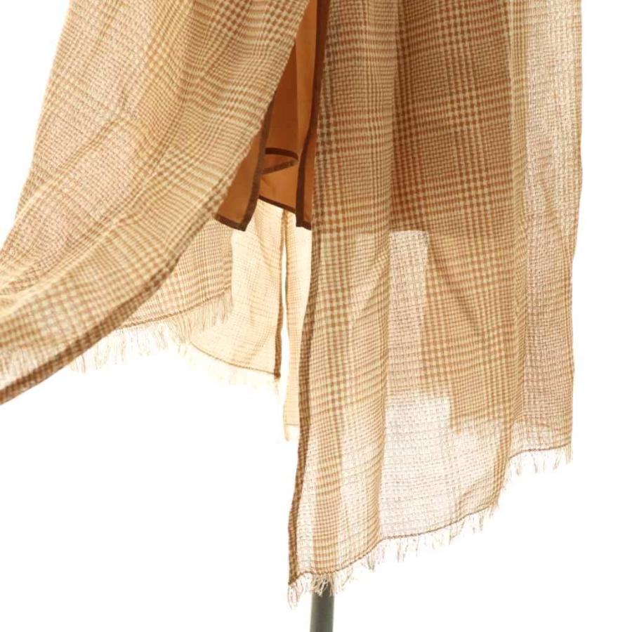 エブール ebure ウール グレンチェック フリンジ ワンピース 36 ライト