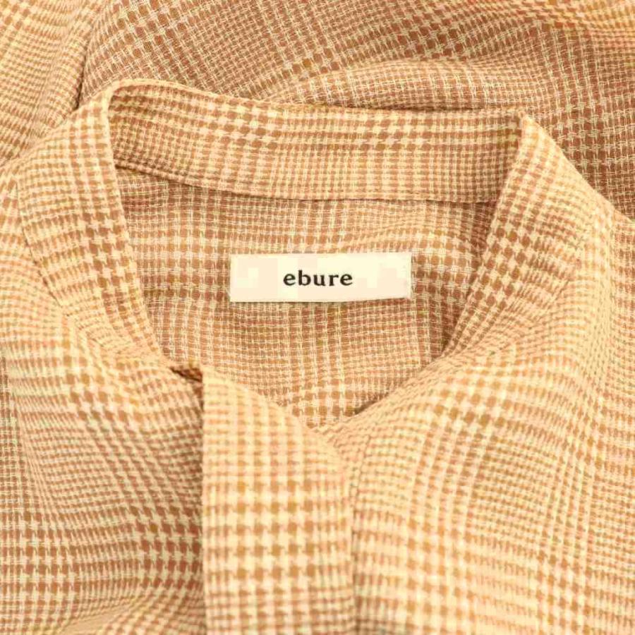 エブール ebure ウール グレンチェック フリンジ ワンピース 36 ライト