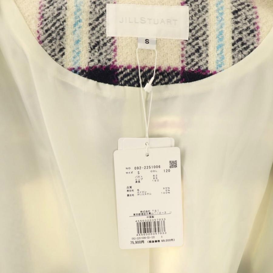 【中古】ジルスチュアート JILL STUART ケニーチェックコート アウター ロング ウール S アイボリー 紺 紫 JILL STUART（ジルスチュアート） ケニーチェックコート アウター