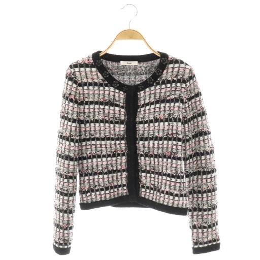 Rene（ルネ） ニットツイード ジャケット ノーカラー 36 ブラック /HK