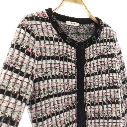 Rene（ルネ） ニットツイード ジャケット ノーカラー 36 ブラック /HK