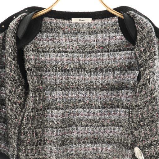 Rene（ルネ） ニットツイード ジャケット ノーカラー 36 ブラック /HK