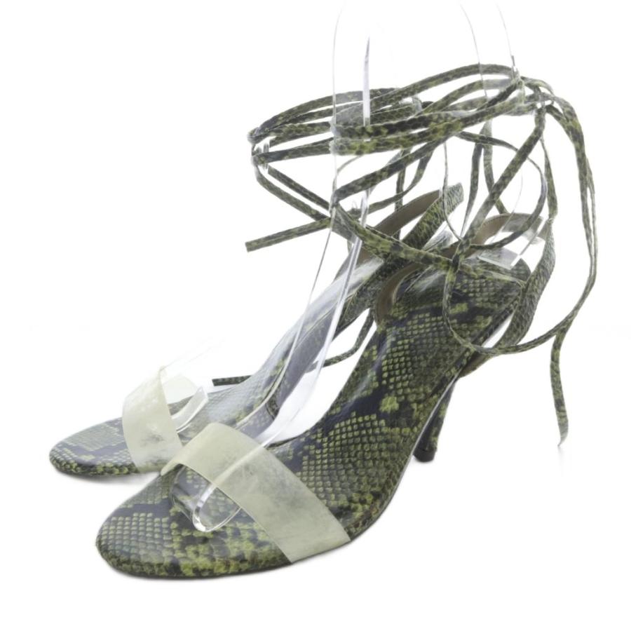 イエロー YELLO パイソン柄 サンダル レースアップ L 24.5cm 緑