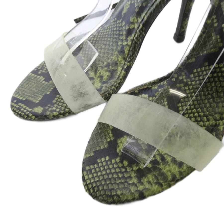 イエロー YELLO パイソン柄 サンダル レースアップ L 24.5cm 緑