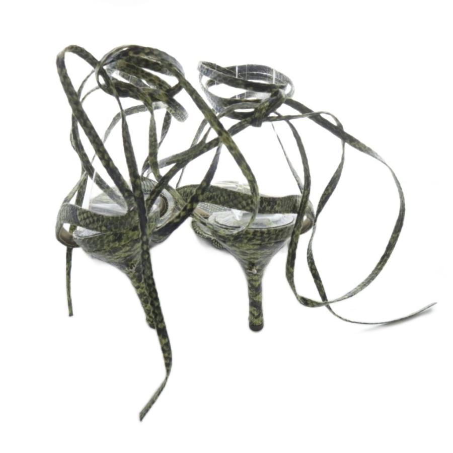 イエロー YELLO パイソン柄 サンダル レースアップ L 24.5cm 緑