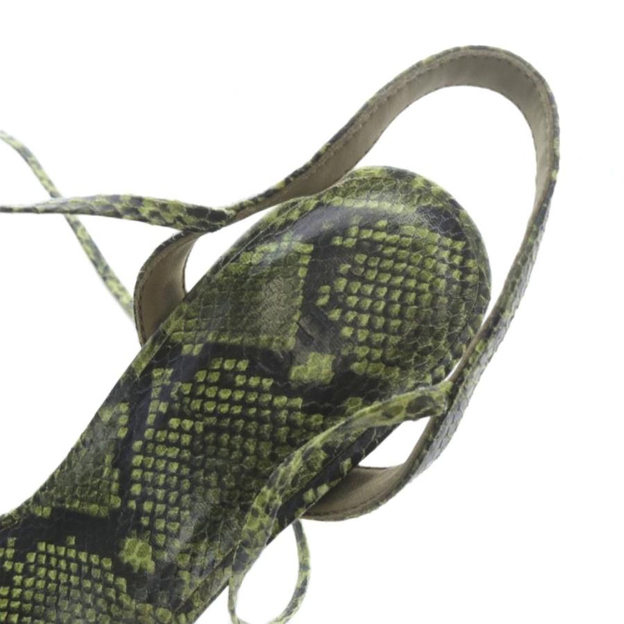 イエロー YELLO パイソン柄 サンダル レースアップ L 24.5cm 緑