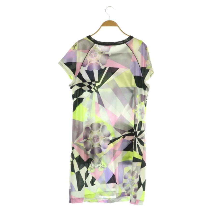 新品同様 レオナール 大きいサイズ ワンピース 総柄 半袖 42サイズ 洗える レオナールスポーツ LEONARD SPORT カンカン素材 総柄 ワンピース 半袖