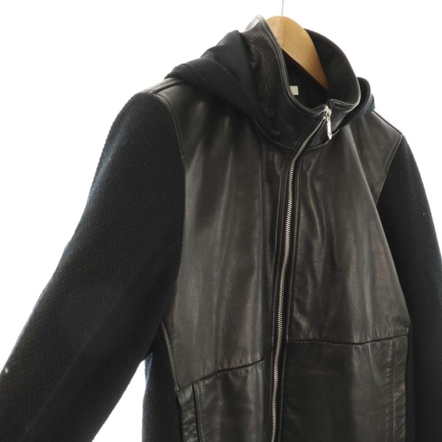 インターメッツォ INTERMEZZO レザー切替ニットフードジャケット LL