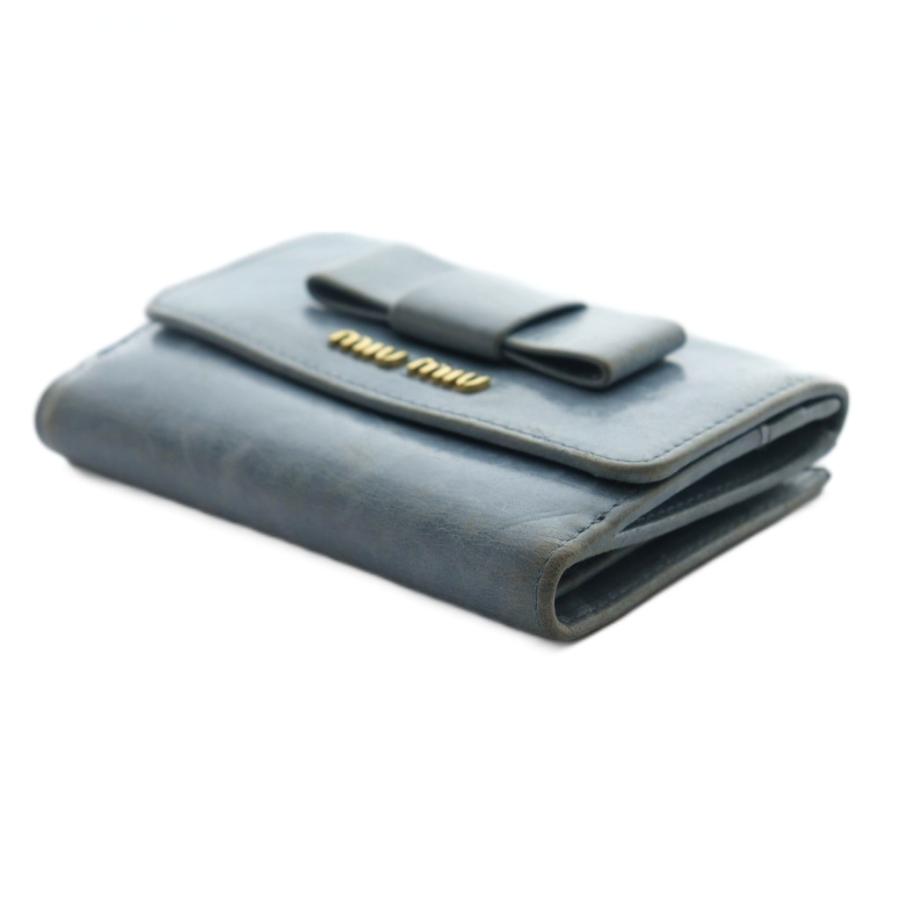 極美品✨ミュウミュウ　3つ折り財布　リボン　ゴールド金具　ブルーグレー 極美品✨ミュウミュウ 3つ折り財布 リボン ゴールド金具 ブルーグレー