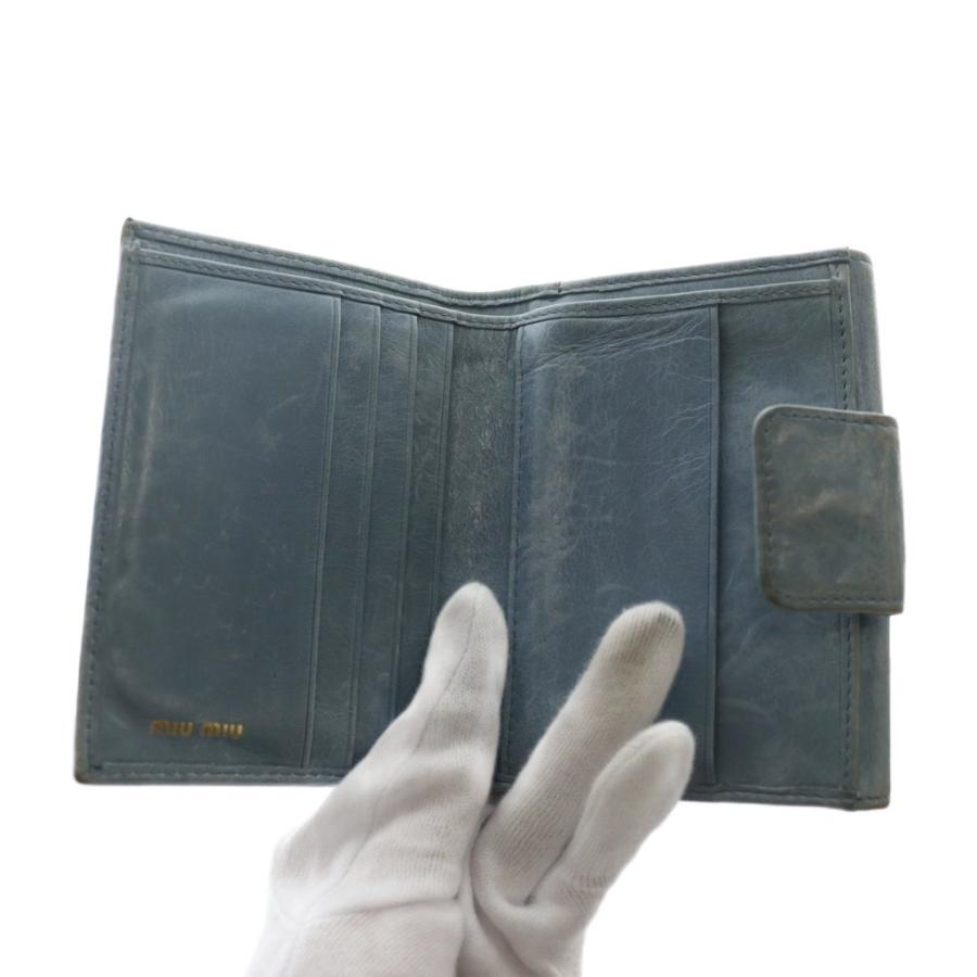 miu miu（ミュウミュウ） リボン 三つ折り財布 レザー 水色 ライト