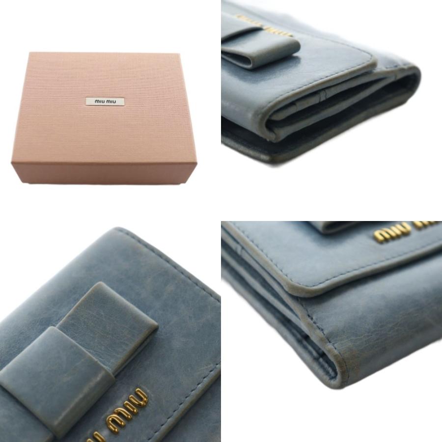 miu miu（ミュウミュウ） リボン 三つ折り財布 レザー 水色 ライト
