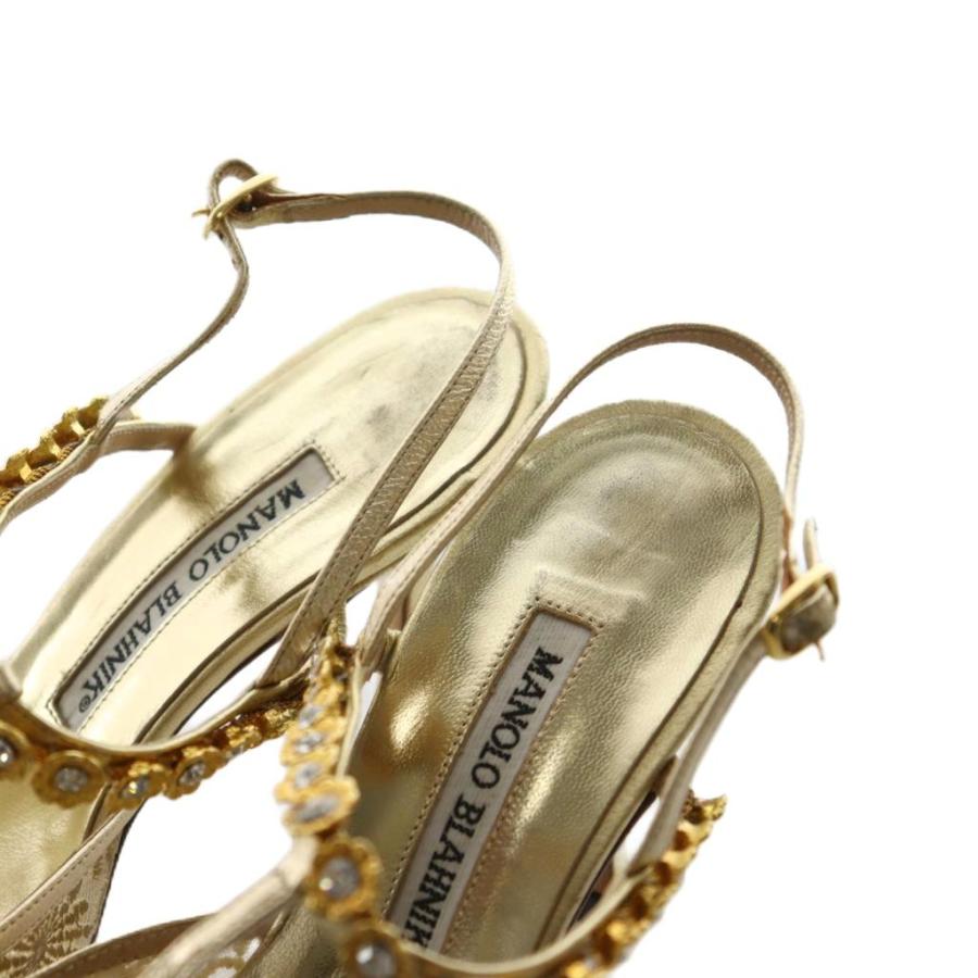 MANOLO BLAHNIK 35 ハンギシ　ゴールド　ベージュ マノロブラニク MANOLO BLAHNIK サンダル パンプス 34.5 ゴールド