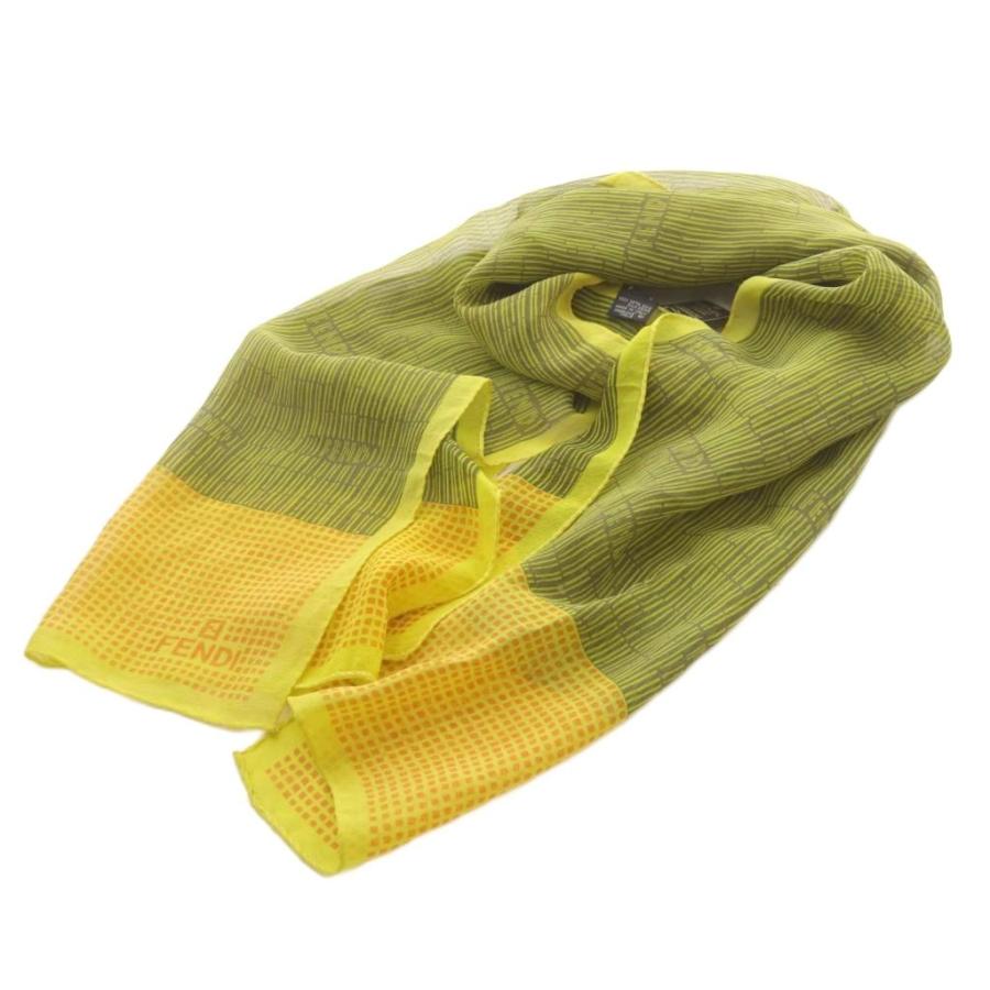 FENDI（フェンディ） シルク 総柄 スカーフ ストール 黄色 イエロー 緑