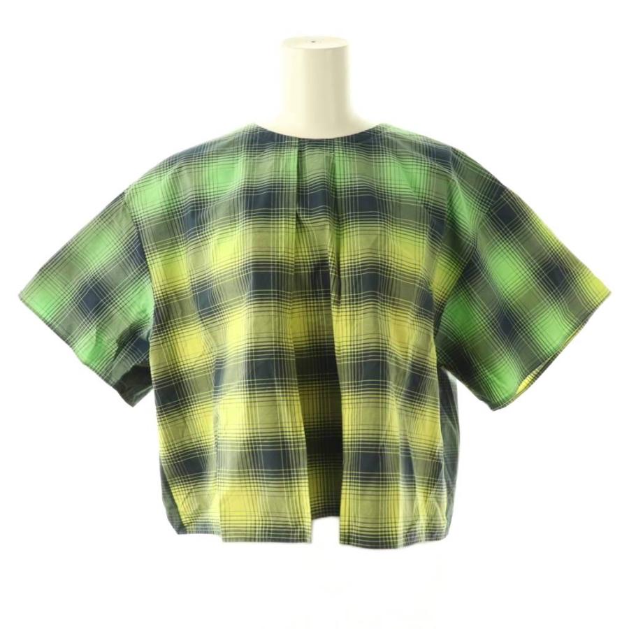 イッセイミヤケ ISSEY MIYAKE ハート Heat 24SS コットン チェック ブラウス×パンツ セットアップ プルオーバー ワイド 2 グリーン_1