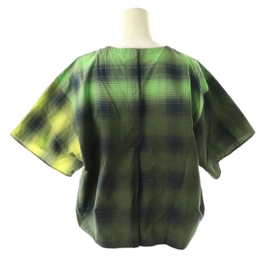イッセイミヤケ ISSEY MIYAKE ハート Heat 24SS コットン チェック ブラウス×パンツ セットアップ プルオーバー ワイド 2 グリーン_2