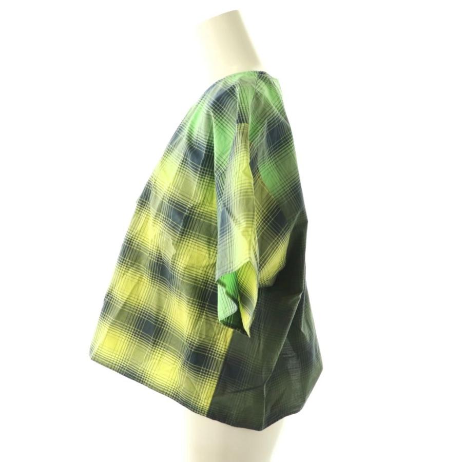 イッセイミヤケ ISSEY MIYAKE ハート Heat 24SS コットン チェック ブラウス×パンツ セットアップ プルオーバー ワイド 2 グリーン_3